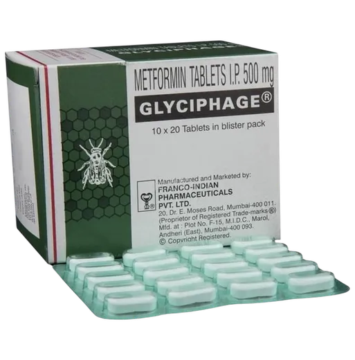 glyciphage 500mg tablet 20's
